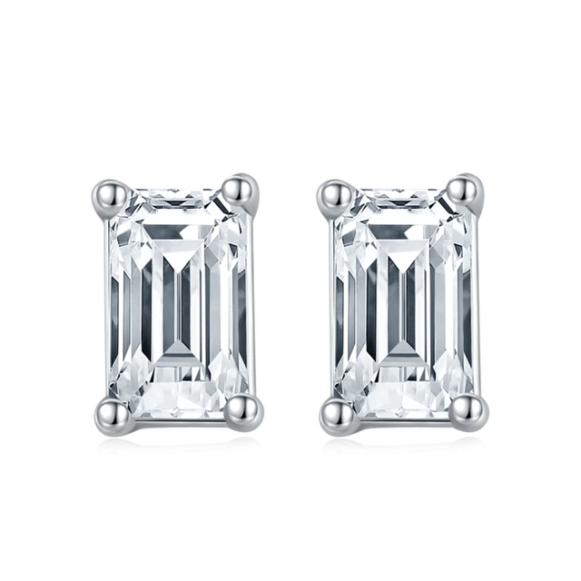 1–2 ct Rectangular Solitaire Diamond Stud Earrings