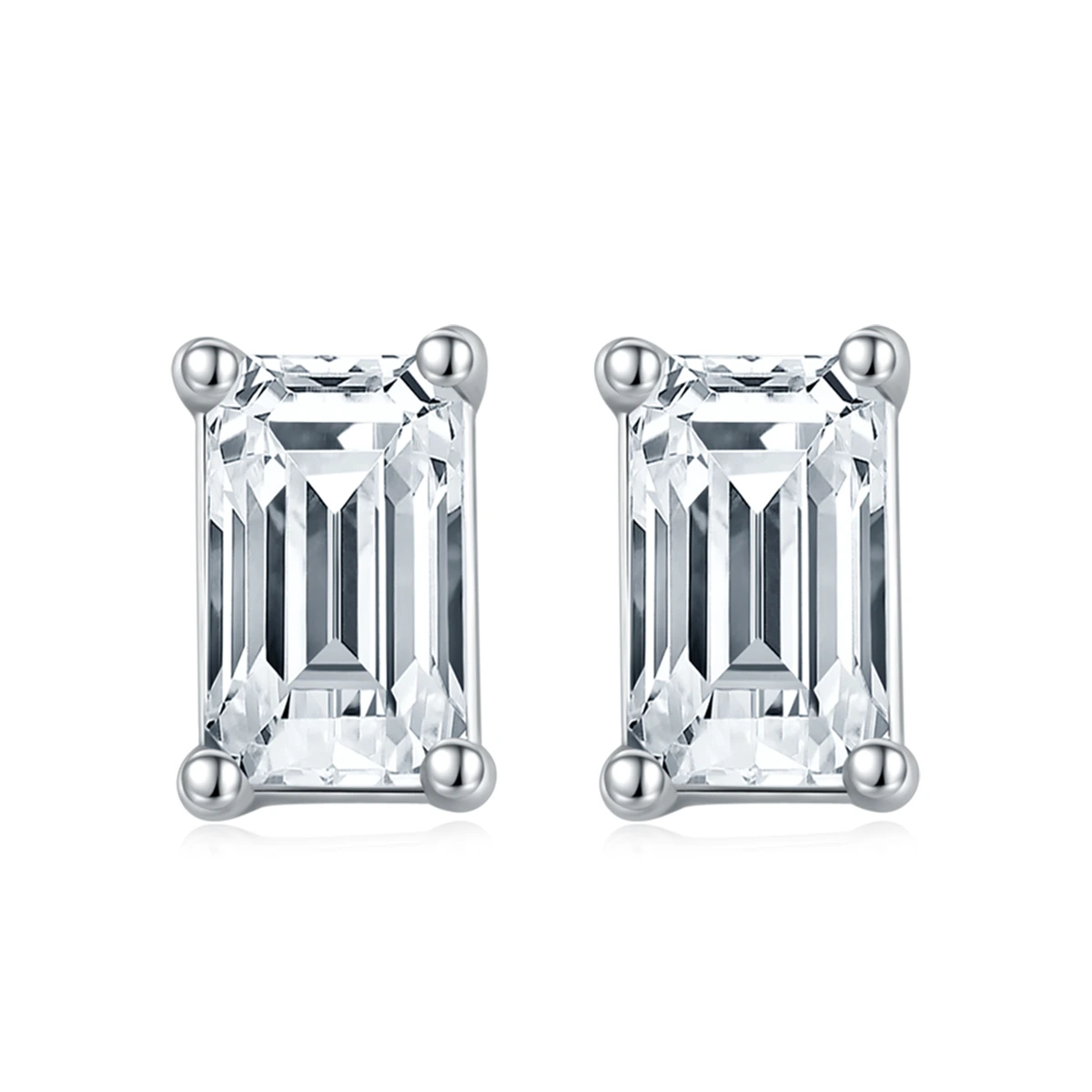Emerald-cut lab-grown diamond stud earrings, front view