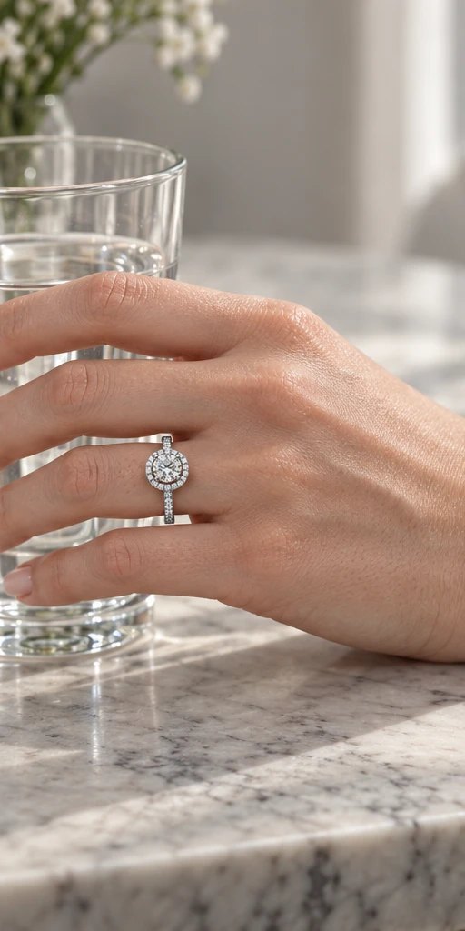 Round Halo Lab-Grown Diamond Ring — 1 ct editorial styling