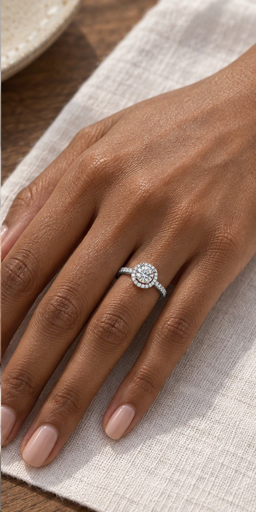 Round Halo Lab-Grown Diamond Ring — 1 ct editorial styling