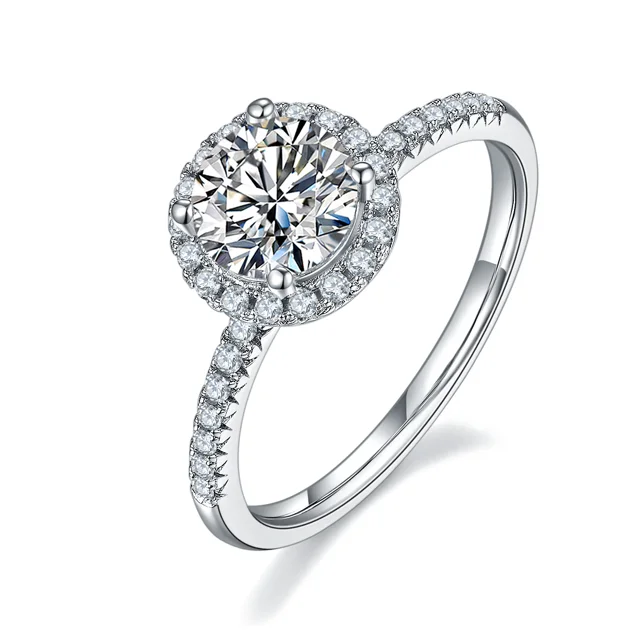 Round Halo Lab-Grown Diamond Ring — 1 ct