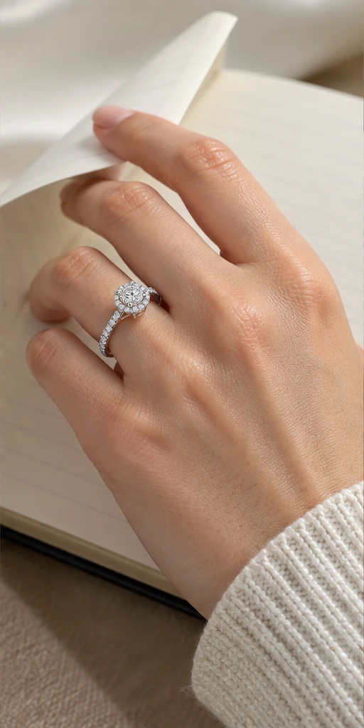 Round Halo Lab-Grown Diamond Ring — 1 ct editorial styling