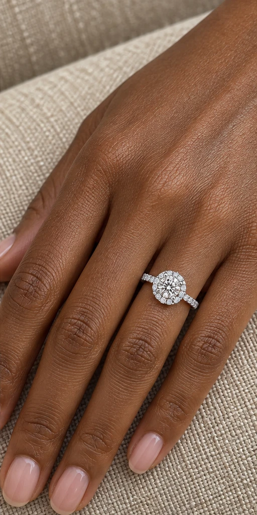 Round Halo Lab-Grown Diamond Ring — 1 ct editorial styling