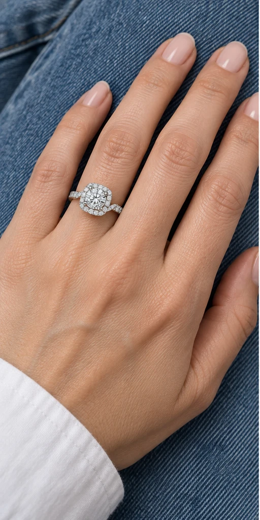 Square Halo Lab-Grown Diamond Ring — 1 ct styling