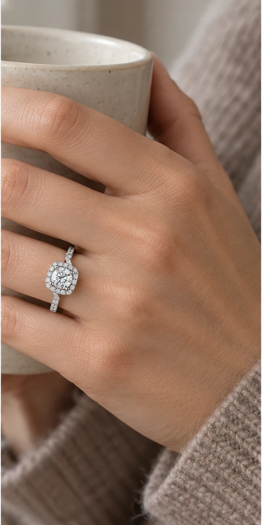 Square Halo Lab-Grown Diamond Ring — 1 ct editorial styling
