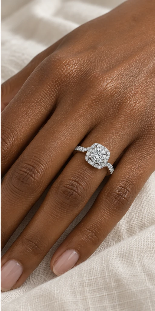 Square Halo Lab-Grown Diamond Ring — 1 ct editorial styling