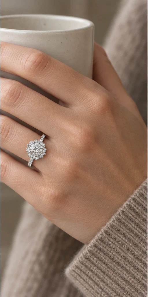 Geometric Accent Lab-Grown Diamond Ring — 1 ct editorial styling