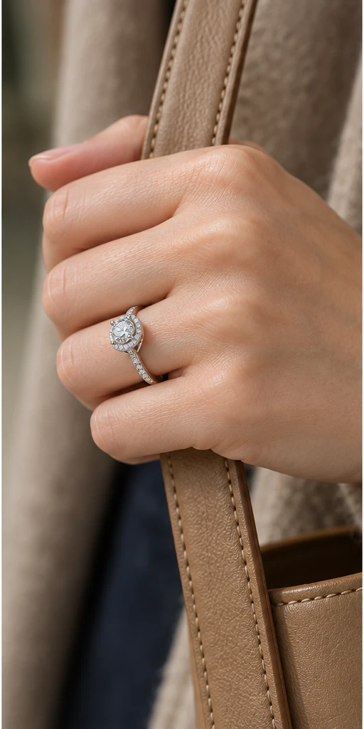 Round Halo Lab-Grown Diamond Ring — 0.5 ct editorial styling