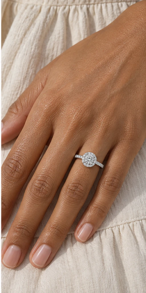 Round Halo Lab-Grown Diamond Ring — 0.5 ct editorial styling