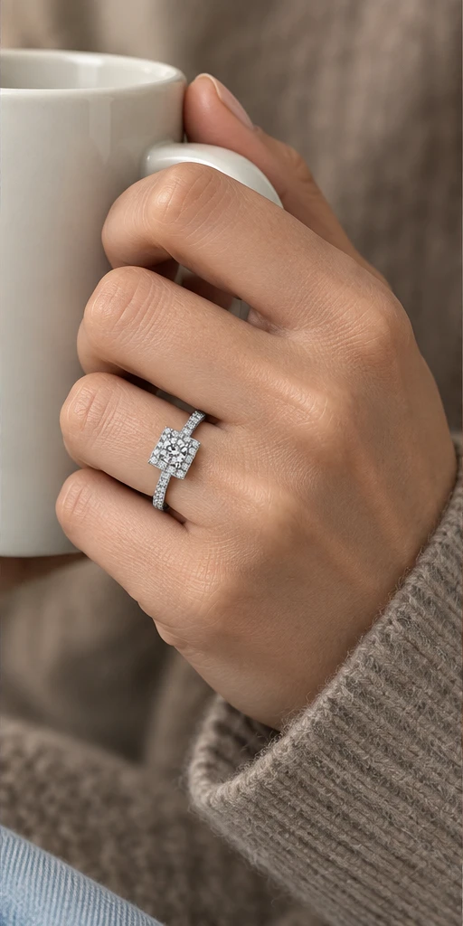 Square Halo Lab-Grown Diamond Ring — 0.5 ct editorial styling