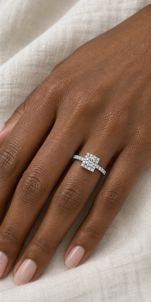 Square Halo Lab-Grown Diamond Ring — 0.5 ct editorial styling