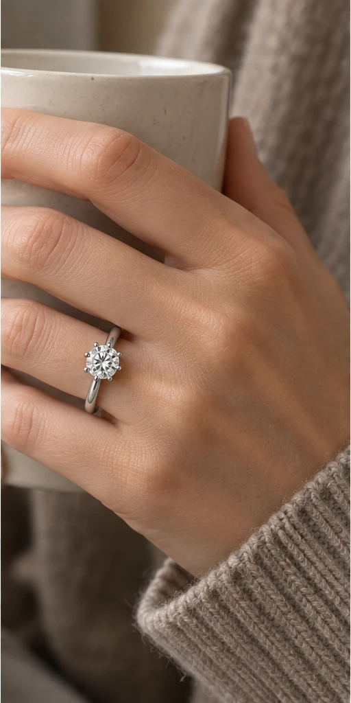 Six-Prong Lab-Grown Diamond Ring — 1.5 ct editorial styling