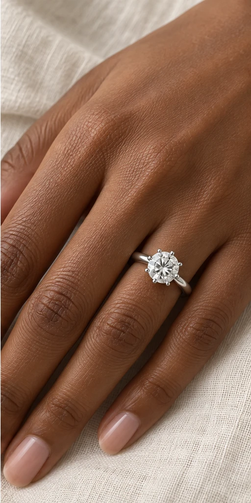 Six-Prong Lab-Grown Diamond Ring — 1.5 ct editorial styling