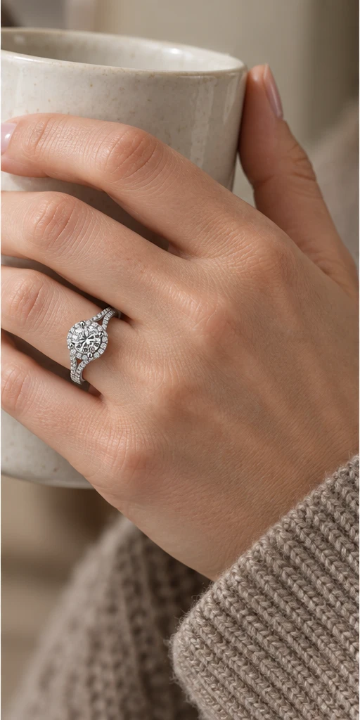 Round Halo Lab-Grown Diamond Ring — 1.5 ct editorial styling