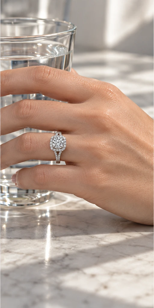 Square Halo Lab-Grown Diamond Ring — 1.5 ct editorial styling