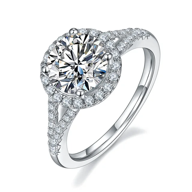 Round Halo Lab-Grown Diamond Ring — 2 ct