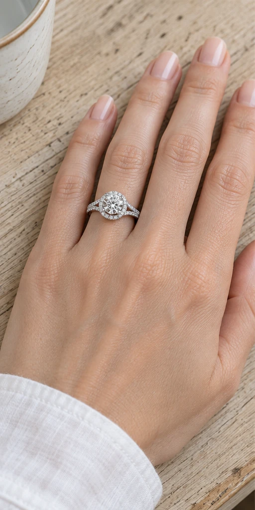 Round Halo Lab-Grown Diamond Ring — 2 ct styling