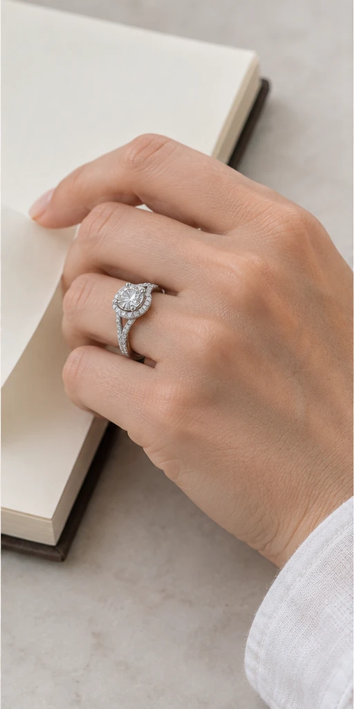 Round Halo Lab-Grown Diamond Ring — 2 ct editorial styling