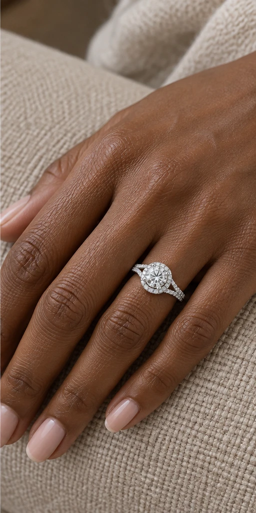 Round Halo Lab-Grown Diamond Ring — 2 ct editorial styling