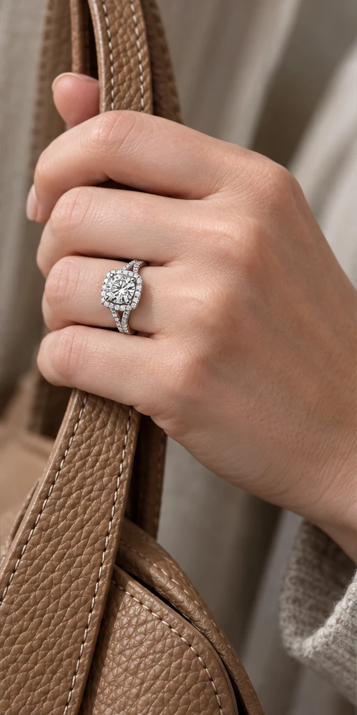Square Halo Lab-Grown Diamond Ring — 2 ct editorial styling