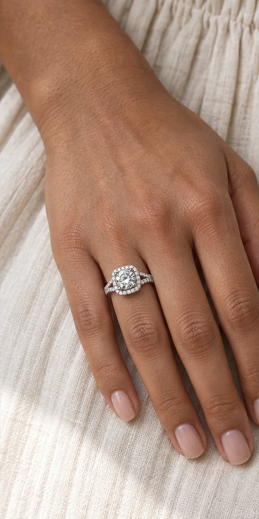 Square Halo Lab-Grown Diamond Ring — 2 ct editorial styling