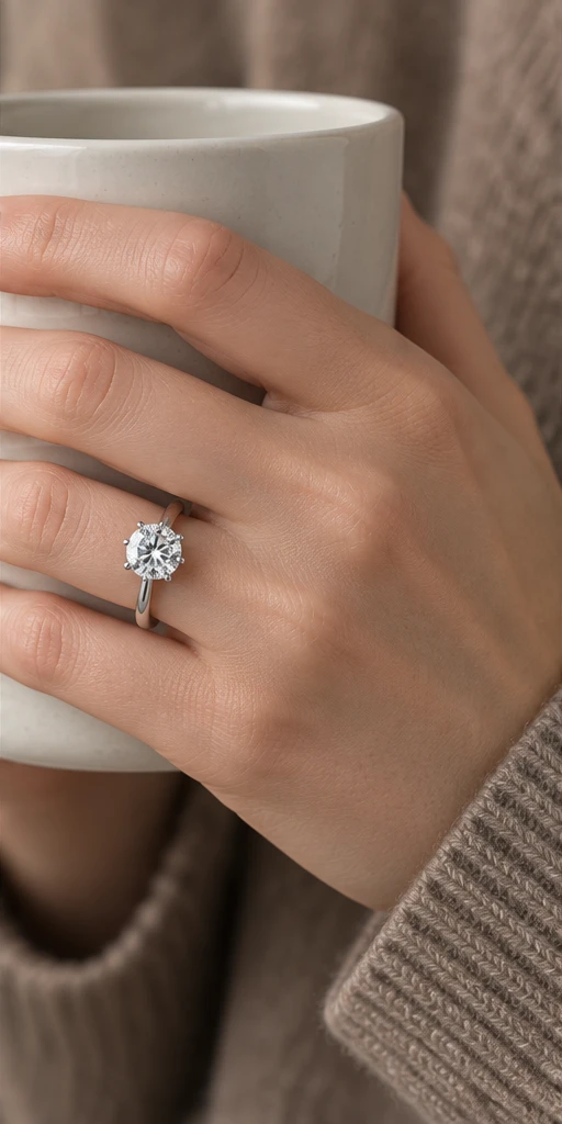 Six-Prong Lab-Grown Diamond Ring — 3 ct editorial styling