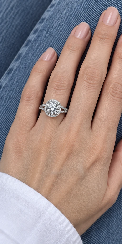 Round Halo Lab-Grown Diamond Ring — 3 ct styling