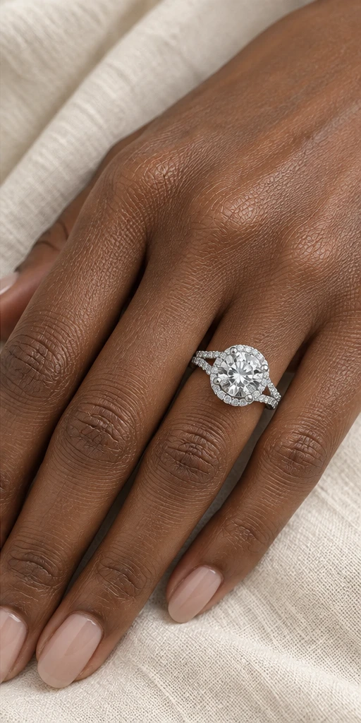 Round Halo Lab-Grown Diamond Ring — 3 ct editorial styling