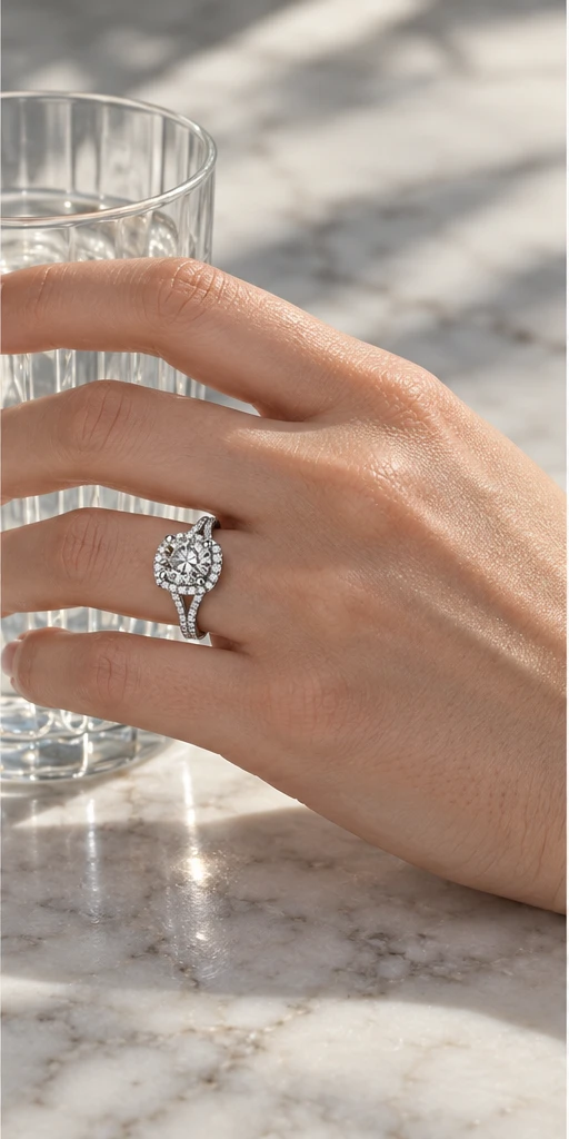 Square Halo Lab-Grown Diamond Ring — 3 ct editorial styling