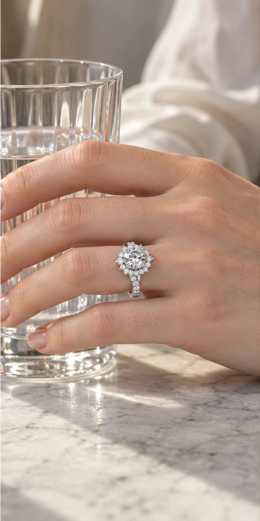Sunflower Lab-Grown Diamond Ring — 3 ct editorial styling