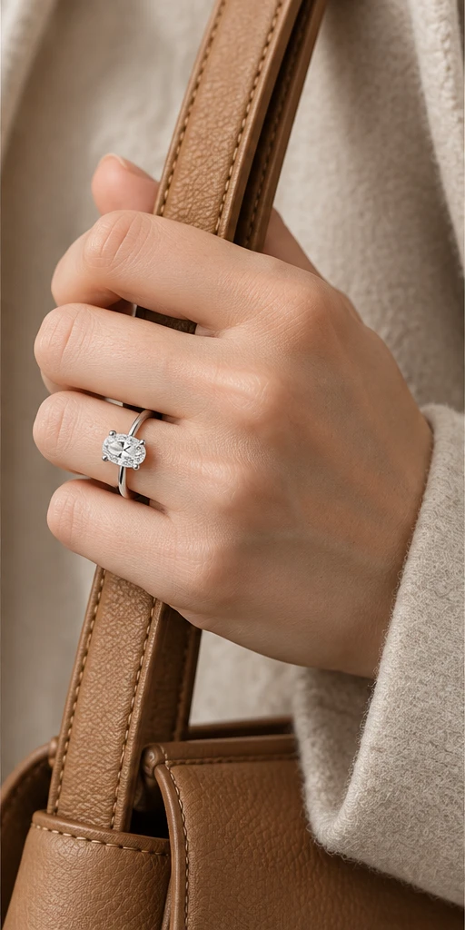 Oval Solitaire Lab-Grown Diamond Ring — 1 ct editorial styling