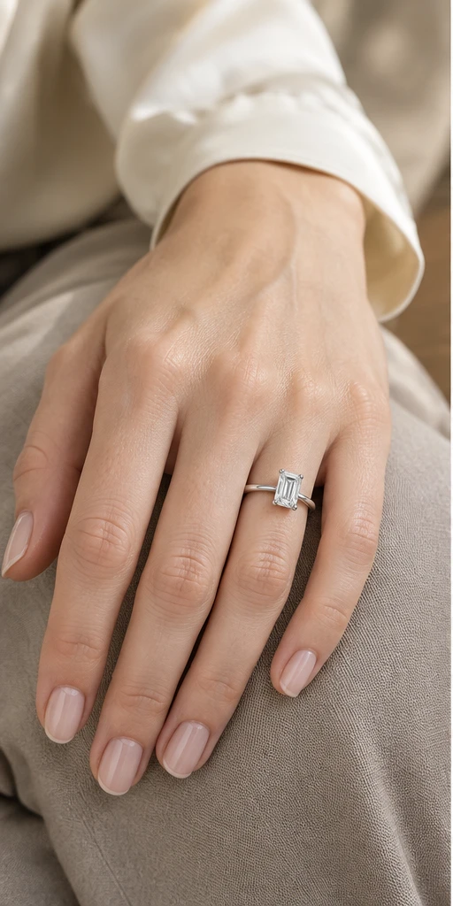 Rectangular Solitaire Lab-Grown Diamond Ring — 1 ct styling