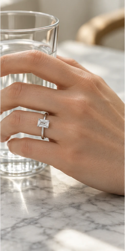 Rectangular Solitaire Lab-Grown Diamond Ring — 1 ct editorial styling