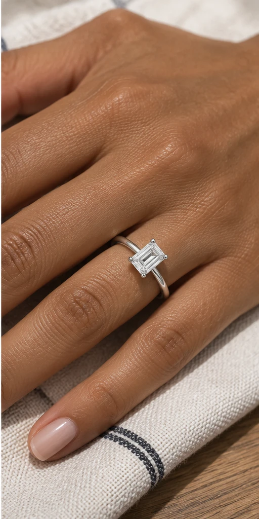 Rectangular Solitaire Lab-Grown Diamond Ring — 1 ct editorial styling