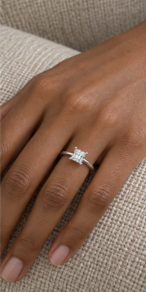 Square Solitaire Lab-Grown Diamond Ring — 1 ct editorial styling