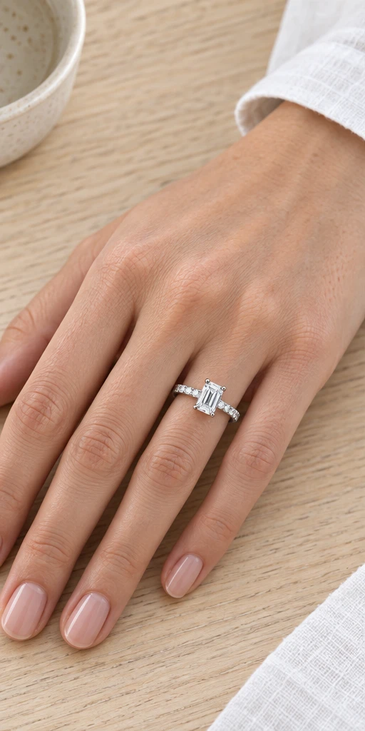 Rectangular Accent Lab-Grown Diamond Ring — 1 ct styling