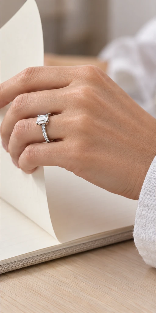 Rectangular Accent Lab-Grown Diamond Ring — 1 ct editorial styling