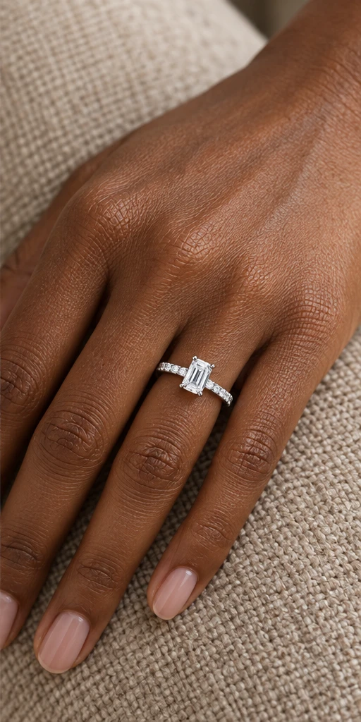 Rectangular Accent Lab-Grown Diamond Ring — 1 ct editorial styling