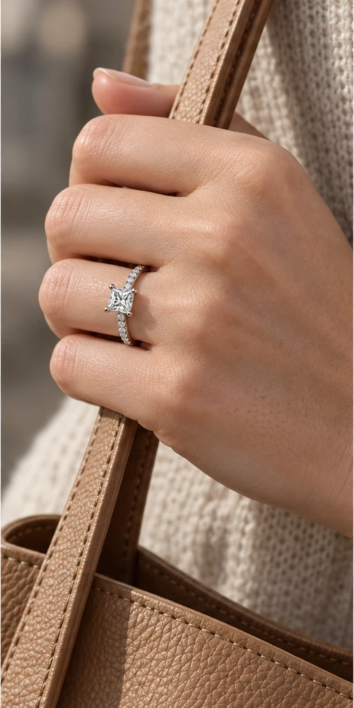 Square Accent Lab-Grown Diamond Ring — 1 ct editorial styling