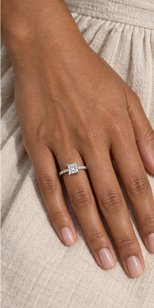 Square Accent Lab-Grown Diamond Ring — 1 ct editorial styling