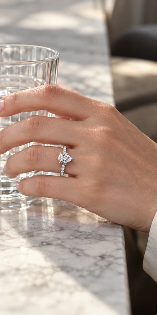 Pear Accent Lab-Grown Diamond Ring — 1 ct editorial styling