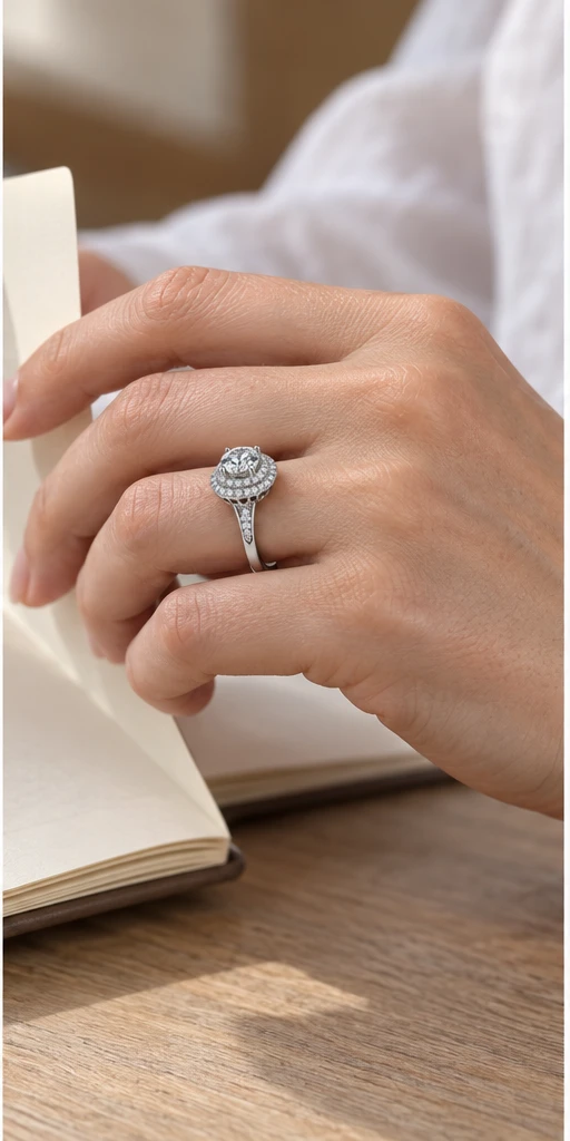 Round Halo Lab-Grown Diamond Ring — 1 ct editorial styling