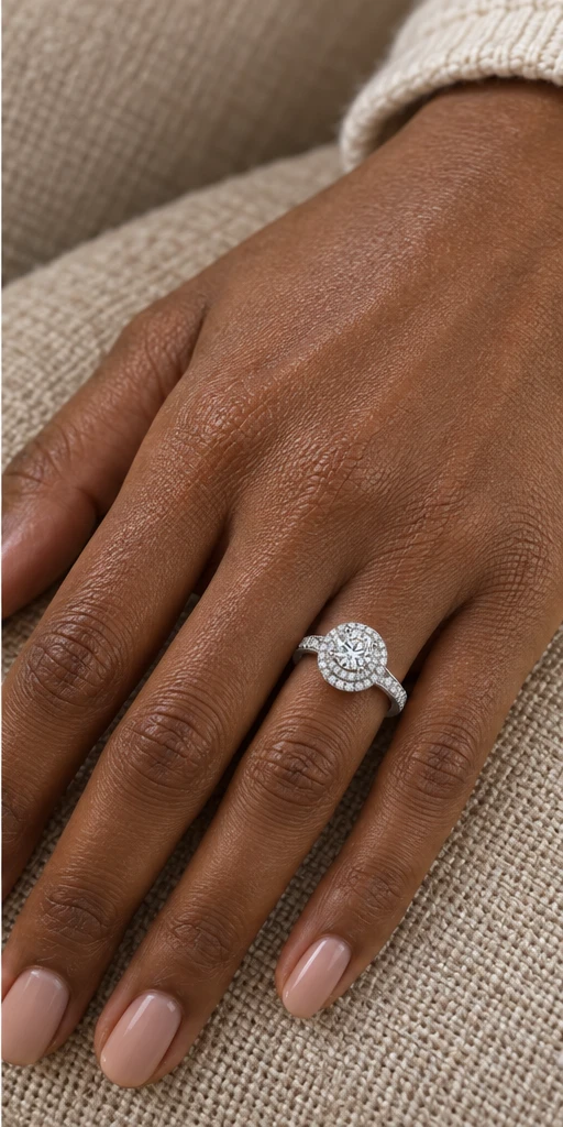 Round Halo Lab-Grown Diamond Ring — 1 ct editorial styling