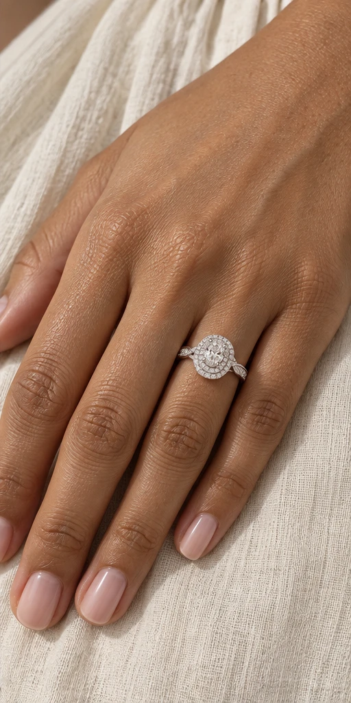 Oval Halo Lab-Grown Diamond Ring — 1 ct editorial styling