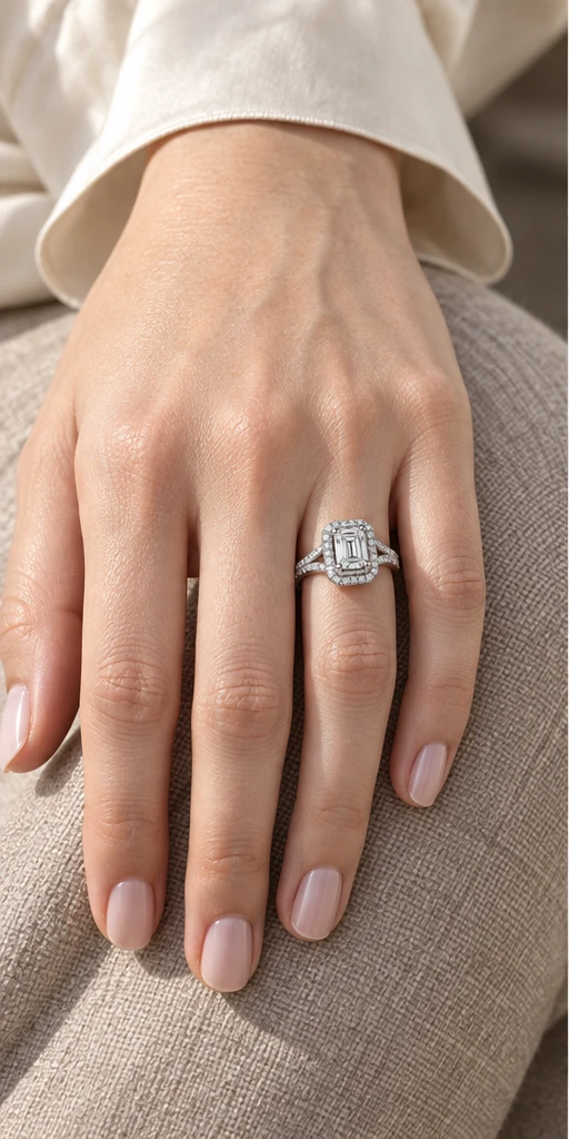 Rectangular Halo Lab-Grown Diamond Ring — 1 ct styling