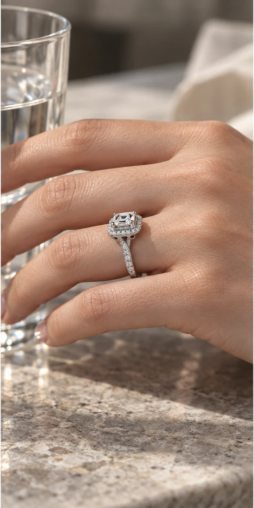 Rectangular Halo Lab-Grown Diamond Ring — 1 ct editorial styling