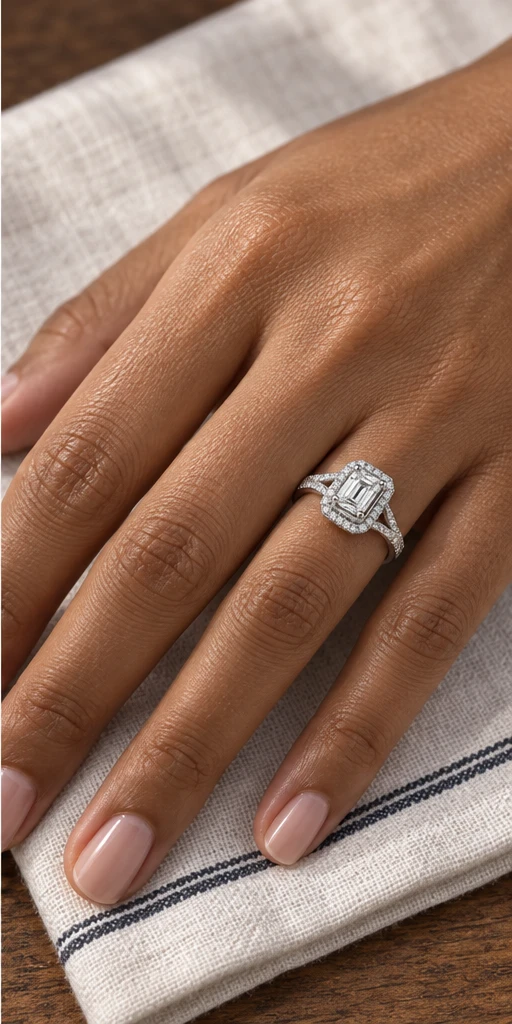 Rectangular Halo Lab-Grown Diamond Ring — 1 ct editorial styling