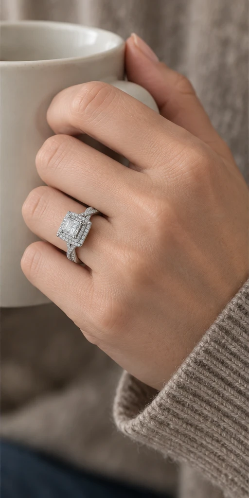 1 ct Square Halo Diamond Ring editorial styling