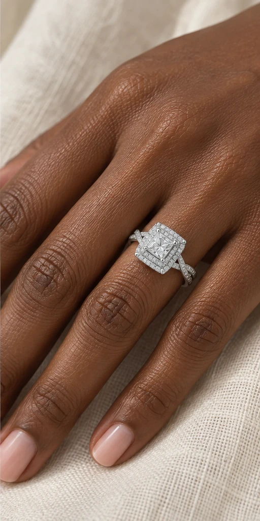 1 ct Square Halo Diamond Ring editorial styling