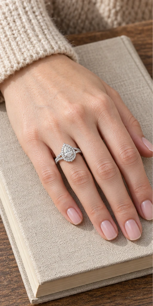 Pear Halo Lab-Grown Diamond Ring — 1 ct styling